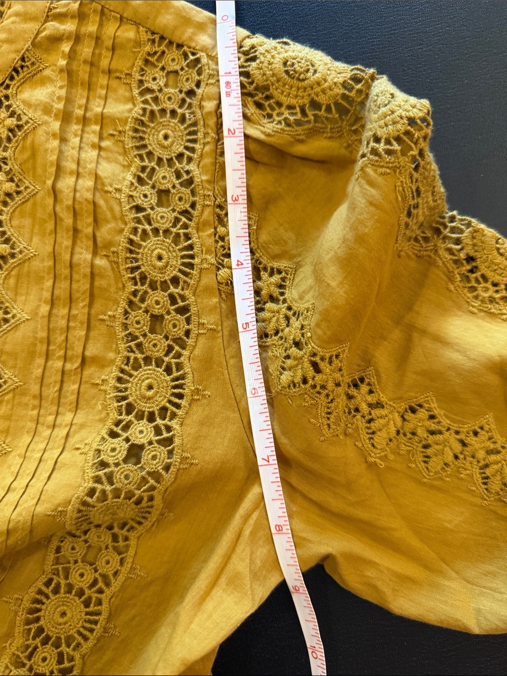 Sézane Rym Cotton Mustard Yellow Embroidered  Blouse Size 32 - Picture 8 of 9